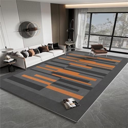 RUGMRZ Bettumrandung Teppich 120x190CM Wohnzimmer unter esstisch orange Farbe Grauer, moderner, schmutzabweisender mit geometrischem Design für das WohnzimmerKüchenteppiche