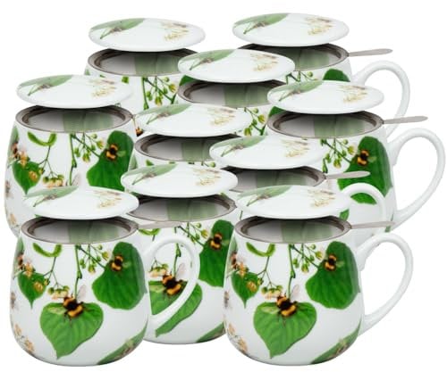 10er SET Könitz Becher mit Sieb und Deckel 400 ml Tea for you - Bumblebees on leave/Teebecher