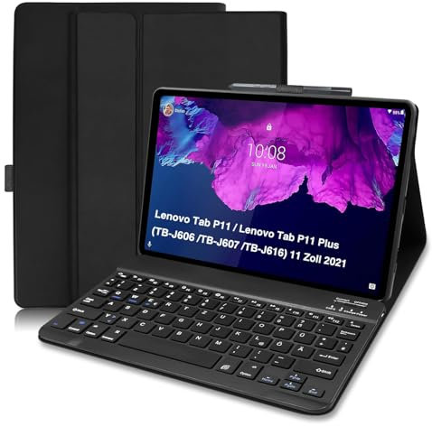 COEZFE Tastatur Hülle für Lenovo Tab P11 /P11 Plus (TB-J606 /TB-J607 /TB-J616) 11 Zoll 2021, Deutsches QWERTZ Tastatur für Lenovo Tab P11 11 Zoll, Schutzhülle mit Lenovo Tab P11 Plus 11 Zoll, Schwarz