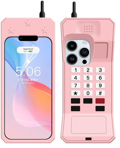 UnnFiko Silicone Case for iPhone 13 Pro Max, Retro Funny Creative Mobile Phone Case, Shockproof Cartoon Protective Case, Pink