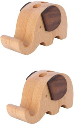 BCOATH 2pcs Elephant Pen Organizer Desk Organiser Cell Phone Holder Wooden Pencil Pot Elephant Shape Decor Desk Storage