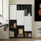 PREMTURE Bookcase with 3 Removable Doors, Modern Bookshelf with Adjustable Shelves, Free Standing Wooden Display Storage Cabinet for Living Room Bedroom, White & Black, 30D × 120W × 180H cm