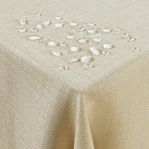 AUAUY Leinenoptik Tischdecke, Abwaschbar Lotuseffekt Eckig 100 x 140 cm Tischtuch Leinendecke, Wasserabweisend Tafeldecke Tischwäsche Fleckschutz Pflegeleicht, Beige
