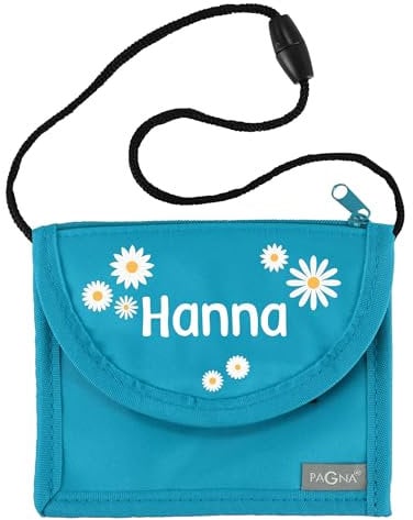 Striefchen Brustbeutel für Kinder mit Sichtfenster - personalisiert - (Blumen, Blau)