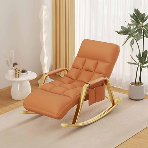 RUYICZB Bequemer Und Stilvoller Schaukelstuhl, Perfekt Gepolsterter Loungesessel, Manueller Liegestuhl Für Den Innenbereich, Verstellbare Beinstütze, Freizeitcouch,Orange