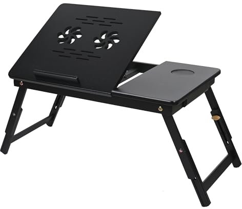 VASMIA Tavolino da Letto,Tavolo Pieghevole PC Portatile, Supporto con Altezza Regolabile in bambù,Vassoio Letto per Colazione, Lavorare, Leggere, Scrivere, Guardare Film,Nero