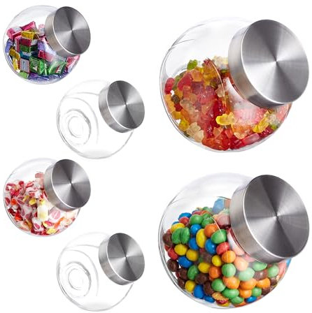 Relaxdays Bonbongläser 6x, 1,5 L, Vorratsgläser für Süßigkeiten, Aufbewahrungsgläser mit Edelstahl-Deckel, transparent