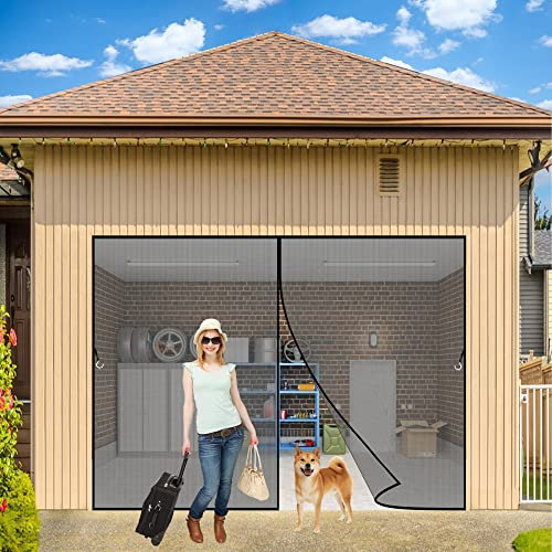 Moustiquaire magnétique avec rideau en maille durable de 290 x 265 cm à ouverture centrale en maille avec crochet et boucle sur tout le cadre, noir, brise-vue pour insectes et moustiques