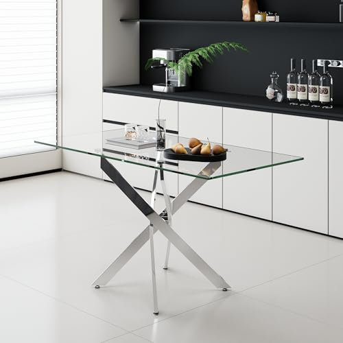 AOYA Glas Esstisch, Küchentisch, 110 x 70 x 76 cm, Esszimmertisch für 4 Personen, Tisch Wohnzimmer, Schreibtisch, für Esszimmer, Küche, Industrie-Design.
