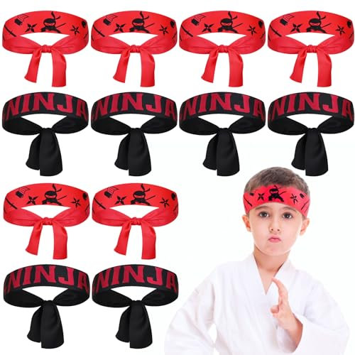MINISOISO 12 Stück Ninja Stirnband Kinder, Ninjas Party Stirnband, Kinder Kopfband Ninjas Party Favors, Ninja Party Zubehör, für Karate, Geburtstagsparty, Cosplay