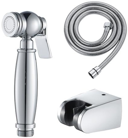 Kit Douchette WC Eau Froide, Rétro Kit de Pulvérisateur de Bidet à Main Laiton Pulvérisateur de Toilette a Mural Kit de Bidet(Chrome)
