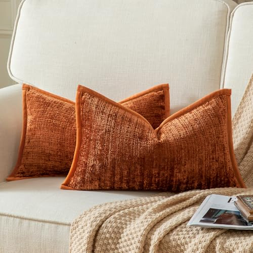 Yaertun 2er Set Kissenbezug Gebrannter Ziegel 30x50cm Chenille Kissenbezüge Kissenhülle Dekokissenbezug sofakissen dekokissen deko Samtrückseite für Sofa Schlafzimmer Wohnzimmer Weiche Gemütliche