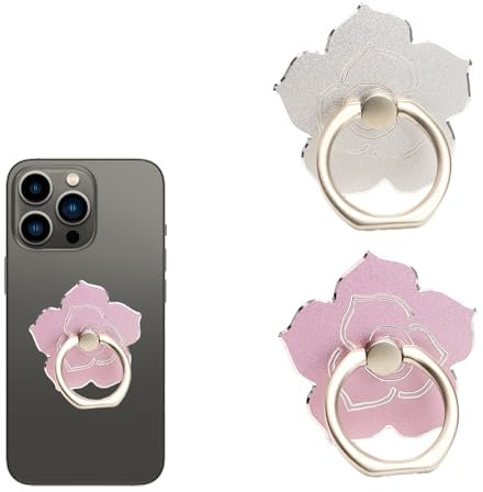 2 supporti ad anello per telefono, supporto per cellulare a forma di fiore, rotazione a 360°, supporto per telefono cellulare, accessorio espandibile pieghevole per smartphone, colore: rosa argento