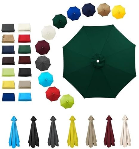 Generisch Sonnenschirm Ersatzbezug 8 Streben, UV-Schutz Ampelschirm Bezug, Wasserdicht Schirmbezug Sonnenschirm Ersatzteile für Balkon, Garten, Pool und Strand(Dunkelgrün,300cm/9.8ft)