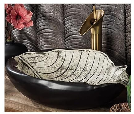 asdchZen Lavandino da Appoggio per Bagno, Lavabo da Appoggio A Forma di Foglia, Lavabo Creativo, con Rubinetto