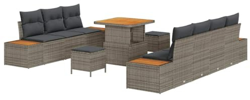 vidaXL Gartensofa-Set 10 STK. 9-Sitzanzahl Grau Poly Rattan