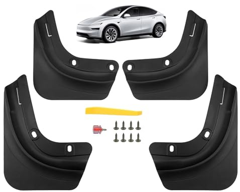 GAFAT Nouveau Tesla Model Y Juniper 2025 2026 Garde-Boue Avant et Arrière, Protection Anti-éclaboussures, Pas de Perçage, Forte Ténacité, 2026 Tesla Model Y 2025 Accessoires [OEM Original] (4 Pièces)
