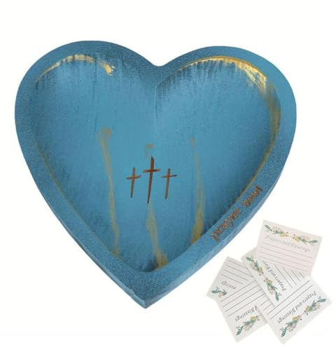 Koolenry Prayer Bowl Wooden Prayer Bowls with Prayer Cards Heart Decor Bowl WithCross Christian Gift Religious Gift for Women