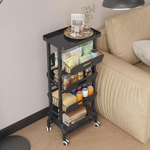 Ornestia 5-Tier Kitchen Storage Trolley on Wheels, Rolling Cart,Space-Saving Mobile Utility Cart for Living Room Kitchen Bathroom(Black)