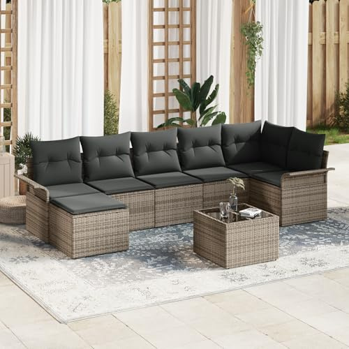 WEMYUFURN Modulares Outdoor-Schnittsofa-Set aus Poly-Rattan in Grau und Beige mit 6 abnehmbaren Kissen für Garten, Balkon und Terrasse – Wetterfestes Eckcouch-Garnitur für Flexible
