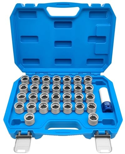31 pièces Kit Clé de Boulons Anti-Vol pour Roues, Douille de Retrait de Boulons, Outil de Réparation Manuel