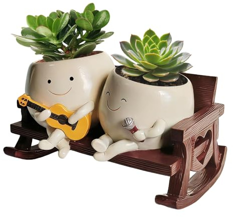 Lotvic Pot de Fleurs avec Visage, Pot De Fleurs en Résine avec Trou de Drainage, pour Plantes Grasses et pour d'intérieur et d'extérieur, Idée Cadeau (Lire) (Chant)