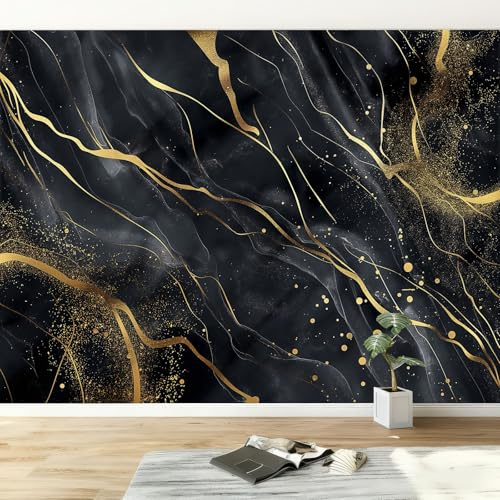 Fototapete Marmor Streifen Goldene Linien Streifen Tapete B200 x H140 cm, Luxuriös Fototapeten Vlies Tapeten Vliestapete Wandtapete Wandbild Wand Schlafzimmer Wohnzimmer Ornament Modern Design