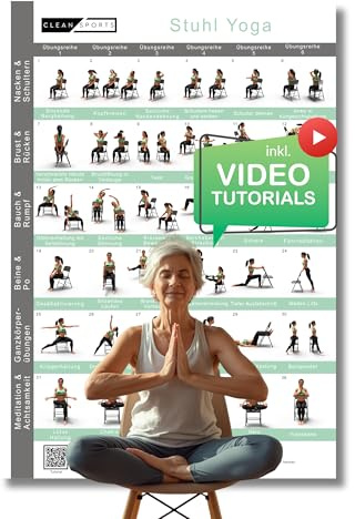CLEAN SPORTS® Stuhl Yoga Poster – Yoga im Sitzen | Schonende Übungen für Beweglichkeit und Mobilität | Ideal für Reha, Anfänger & Senioren | DinA1