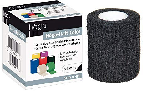 Höga-Haft-Color schwarz 6 cm x 4 m gedehnt, kohäsive (selbsthaftende) elastische Fixierbinde, 2er Pack (2 x 1 Stück)