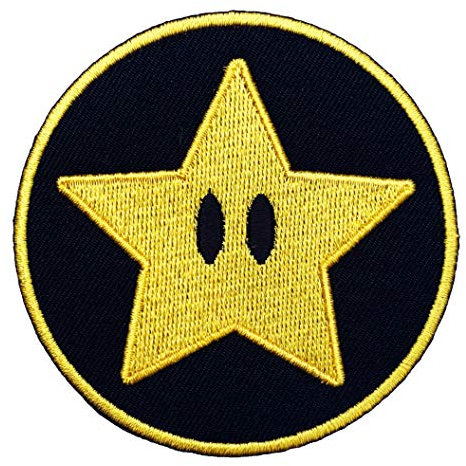 Gold Star Patch, Super Mario Brothers, bestickter Aufnäher/Abzeichen zum Aufbügeln, Power-Up-Applique, Souvenir, DIY, Kostüm, World Kart, SNES