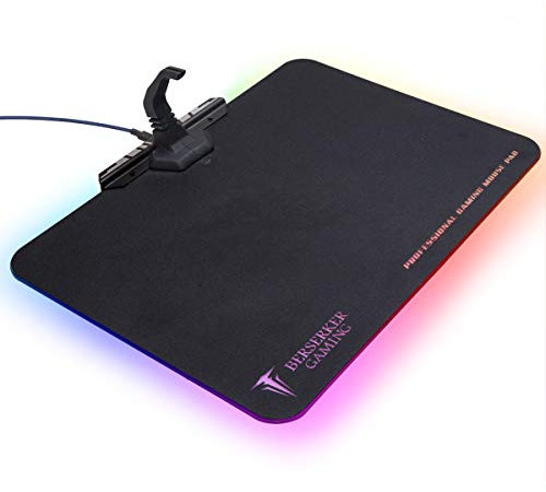 Large RGB LED Gaming Mouse Pad Hard Micro Texture Surface -7 Light Up Modes - Mouse Bungee Cable Manager Holder Attachment - PC; Mac; Linux