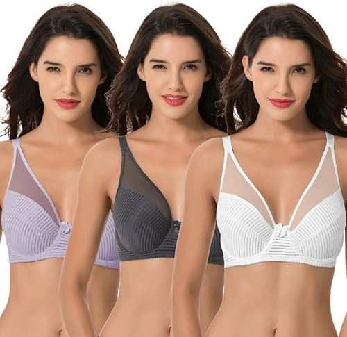 Curve Muse Soutien-Gorge pour Femme Taille Plus, Non doublé, à Armatures, Soutien-Gorge intégral-Lavande, Gris, Crème-120D