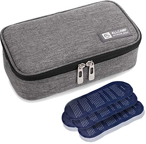 ALLCAMP Bolsa Nevera Para Insulina, Nevera Portatil Insulina Medicamentos Para Diabéticos, con 4 Bolsa Nevera Pequeña, Forro Aislante y Compartimento Para Bolígrafos(gris oscuro)