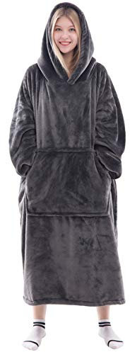 IGEMY Waitu Wearable Blanket Snuggle Hoody Blanket for Adult and Child, Super Warm and Cozy Blanket Hoodie for Women and Men, Fleece Blanket with Sleeves and Giant Pocket - Dark Gray