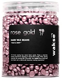 wakse Mini Rose Gold Hard Wax Beans - Luxurious Strip-less Waxing Beads for Face & Body - Chocolate Scented, Vegan - Rose Gold, 135 grams