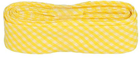 Sandras-Bastelladen Schrägband/Einfassband Baumwolle mit Muster gefalzt 3m x 20mm 012- Kariert Gelb-Weiß