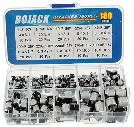 BOJACK 10 Werte 180 Stück 1uF ~ 1000uF SMD Aluminium Elektrolyt kondensatoren Sortiments kit