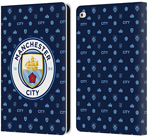 Head Case Designs Licenciado Oficialmente Manchester City Man City FC Azul Oscuro Patrones Carcasa de Cuero Tipo Libro Compatible con Apple iPad Air 2 (2014)