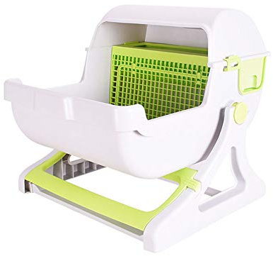 Maison De Toilette pour Chat Bac À Litière pour Chat Structuré avec Tamis Litière pour Chat Semi-Automatique Nettoyage Rapide Plateau Réutilisable,Vert