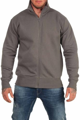 Happy Clothing Herren Sweatjacke ohne Kapuze Anthrazit - Basic Jacke mit Reißverschluss und Stehkragen aus Baumwollmix, Regular Fit, innen weich, ideal als Hausjacke oder Übergangsjacke Größe 3XL