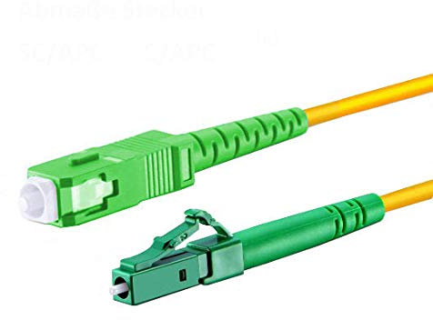 CONBIC® LWL Glasfaser-Kabel – 5m OS2 gelb, SC/APC auf LC/APC 8° Stecker, Simplex 9/125 Patchkabel – Lichtwellenleiter 5 Meter G.657.A2