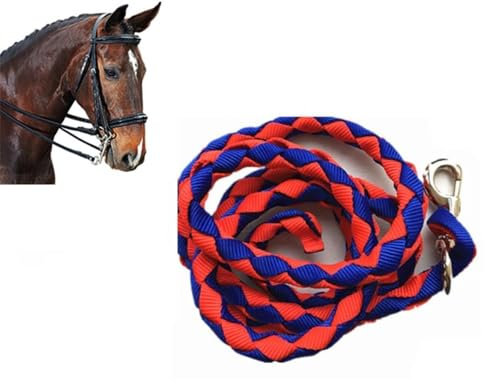 tooloflife Führleine für Pferde, 1 Stück, für Reisen, stabiles Feld, starke Baumwolle, 2 m, leicht zu befestigen, Rot und Blau