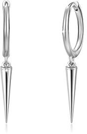 PEARLOVE Ohrringe Silber 925,Small Creolen 925 Sterling Silber vergoldet Baumeln Huggie Ohrringe für Frauen, geometrische Dreieckskegel Zierliche Spike-Hoop-Ohrringe