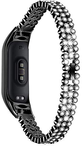 MVRYCE Armband für Mi Band 5 Armbander, 5,5-8,0 Uhrenarmband Ersatzband Bling Strass Frauen Schmuck Armband Zubehör Armband Edelstahl Metallband Kompatibel mit Xiaomi Mi Band 5/Mi Band 6, Schwarz