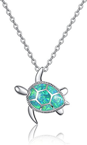 PRAYMOS Grüner Opal Schildkröte Halskette Sterling Silber S925 Tier Anhänger Ocean Kette für Frauen Mädchen Damen