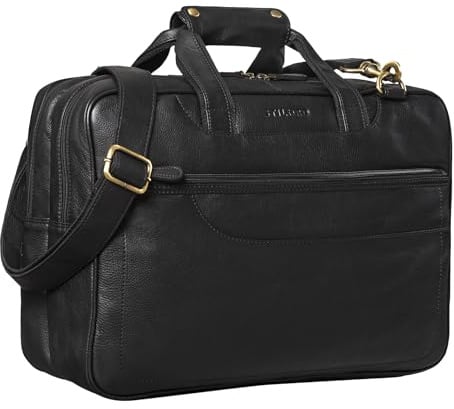 STILORD Astor Große Lehrertasche Leder für Herren Damen Vintage Aktentasche XL Businesstasche Umhängetasche für breite A4 Ordner Laptop Trolley Aufsteckbar Farbe:schwarz