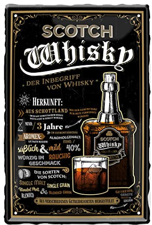 Scotch Whisky Blechschild - Nostalgie Retro Deko Metallschild Vintage Style - Dekoration Hausbar Pub Whiskybar - Whiskey Geschenke für Männer - Beilage für Whisky Set - Schottland Deko - 20x30cm