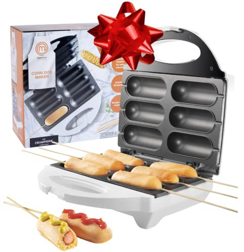 MasterChef Machine électrique antiadhésive pour chien de maïs, hot-dogs sur bâton, bâtonnets de mozzarella, cake pops, barbecue – Recettes + 50 brochettes, cadeau de Noël
