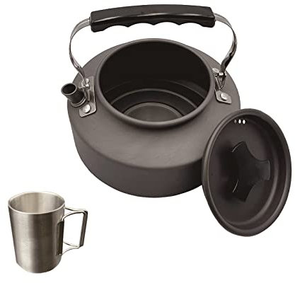 Bouilloire, cafetière et théière de camping de 1,6 l avec une tasse de 300 ml, adaptée au camping, aux voyages et à la randonnée.