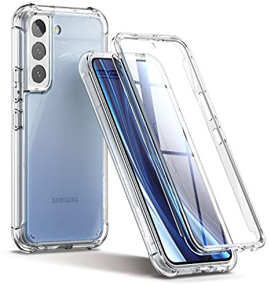 SURITCH für Samsung S22 Hülle Schutzhülle 360°Stoßfest Transparent Front Und Rückenschutz Handyhülle TPU Bumper Eingebautem Displayschutz für Samsung Galaxy S22-Transparent